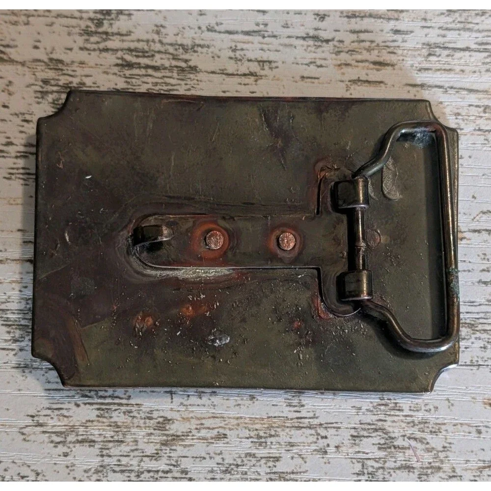 Vintage Tall in the Saddle Copper Style Belt Buckle Cowboy Western Wagon Train